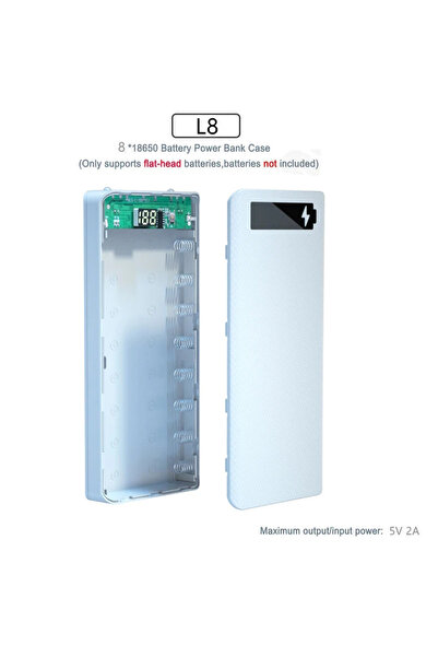 Choice1 علبة باور بانك بيضاء بـ 8 فتحات لبطاريات 18650، صندوق شحن محمول DIY م...