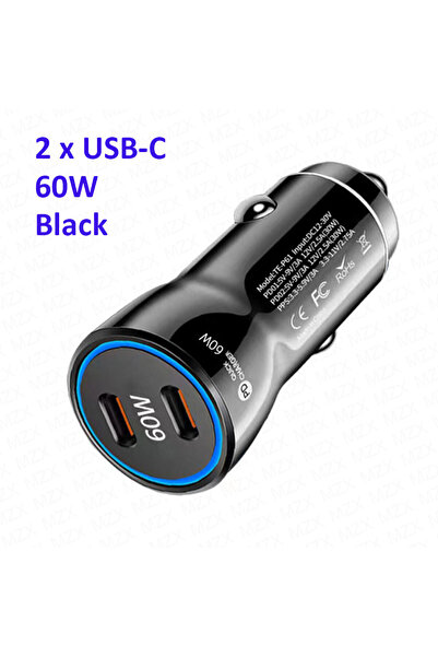 Choice5 شاحن سيارة ذكي MZX 60 واط أسود بمنفذين 2C، شحن سريع PD Type C ومنفذين...
