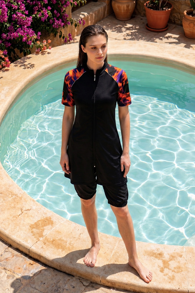 Remsa Mayo Μαγιό με κοντό μανίκι και κάλυψη στο μπροστινό μέρος, τύπου Parach...