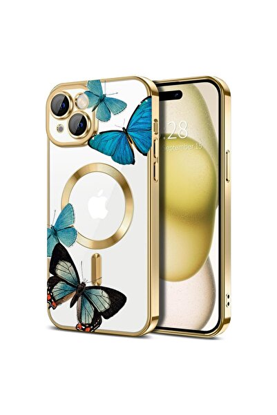 bestcase Husa Luxury MagSafe, Compatibila Apple iPhone 14, Fluturi albastri, ...