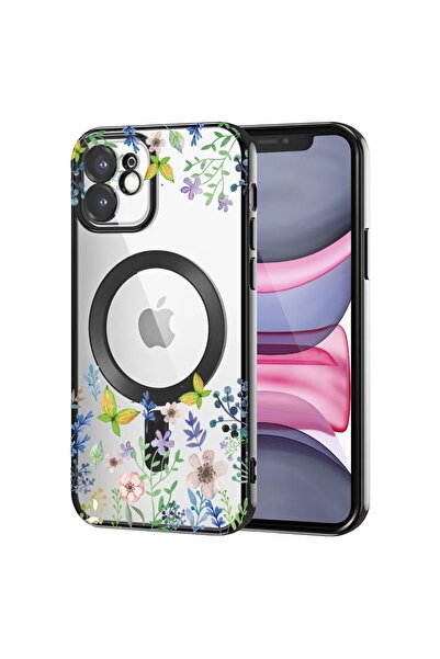 bestcase Husa Luxury MagSafe, Compatibila Apple iPhone 11, Flori elegante col...