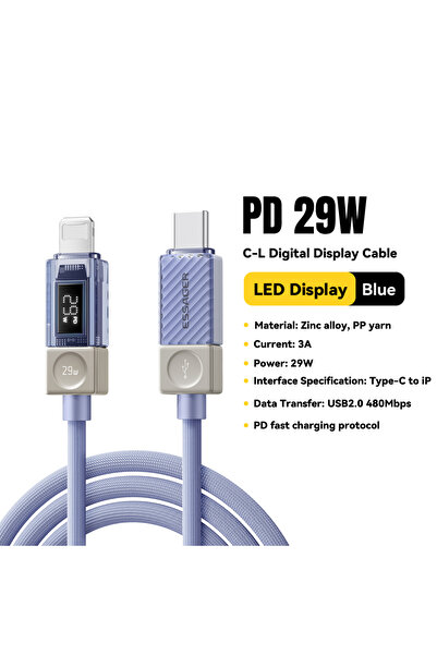 Choice5 كابل ESSAGER USB-C أزرق بطول 1 متر وقدرة 29 واط لهواتف آيفون 14 و13 و...
