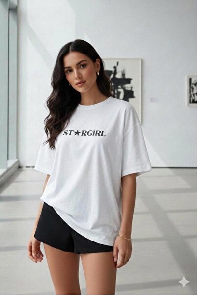 NO 601 Γυναικείο μπλουζάκι με στάμπα Stargirl σε λευκό χρώμα