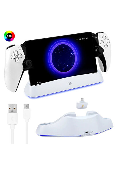 Choice محطة شحن بيضاء بـ 7 أضواء مع ميزة التزامن التلقائي لأجهزة PS5 وPS Port...