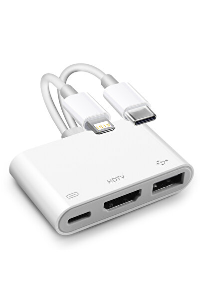 Choice1 محول رقمي 2 في 3 من USBC/Lightning إلى HDMI مع كابل توصيل شاشة عالي ا...
