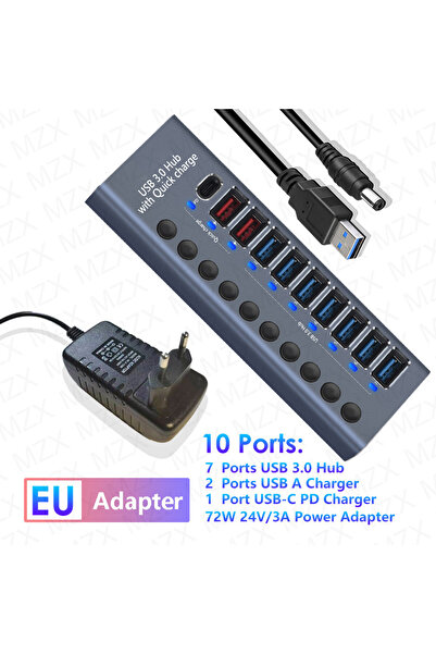 Choice شاحن هاب 10 منافذ USB 3.0 A من الألومنيوم متعدد المنافذ MZX 10/7/4-Por...