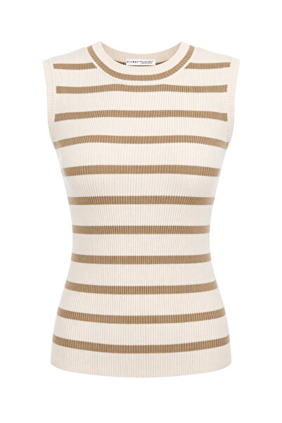 Mixray 2088 Γυναικεία ριγέ βασικά καλοκαιρινά πλεκτά εσώρουχα Latte