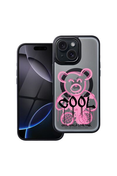 bestcase Husa Compatibila cu Apple iPhone 15 cu Design Teddy Bear Cool Pink, ...