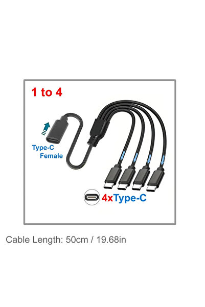 Choice كابل تقسيم USB-C متعدد المنافذ من 1 إلى 4 منافذ، محول 3 في 1، سلك قصير...