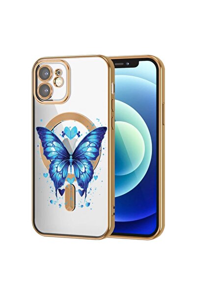 bestcase Husa Luxury MagSafe, Compatibila Apple iPhone 12, Fluture albastru ‚...