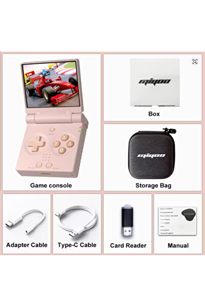 choice2 جهاز ألعاب محمول MIYOO Mini Flip باللون الوردي (بدون بطاقات) مع مفصل ...