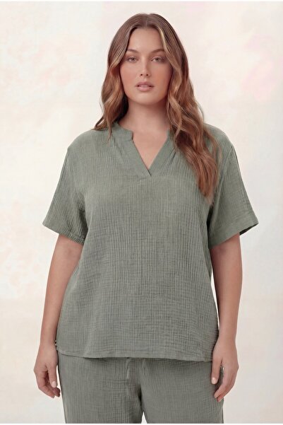 RMG Hakim Yaka Μπλούζα από ύφασμα μουσελίνας μεγάλου μεγέθους σε πράσινο χρώμα