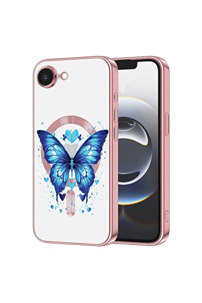 bestcase Луксозен MagSafe калъф, съвместим с Apple iPhone 16e, Синя пеперуда,...