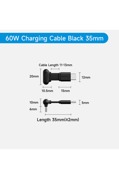 Choice3 Black 35mm Hagibis USB C Right Angle Cable Short 90 Degree Type-C Pow...