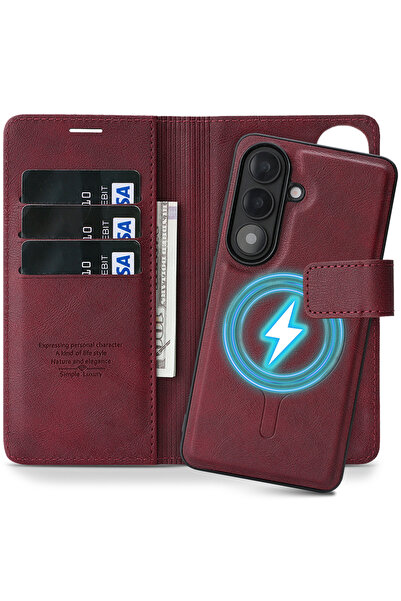 Choice4 Galaxy S26 Ultra Red 2 In 1 Flip Leather Case for S26 Ultra S25 Plus ...