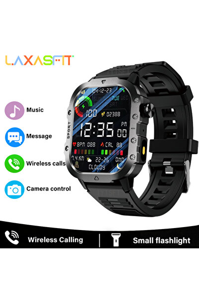 Choice ساعة ذكية رياضية خارجية سوداء من LAXASFIT بشاشة HD مقاس 2.01 بوصة مع م...