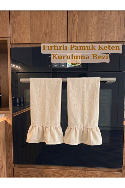 KAMİZ Fırfırlı Kurulama Bezi 2'li Pamuk Keten Fırfırlı Mutfak Bezi Fırfırlı Fırın Kulpu Dekoratif