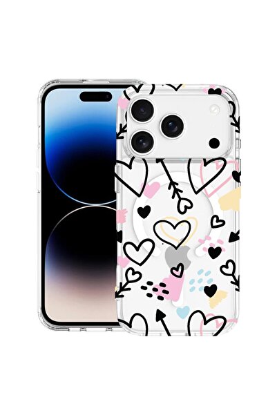 bestcase Θήκη για Apple iPhone 17 Pro Max με σχέδιο με σύμβολα αγάπης, Αντικρ...