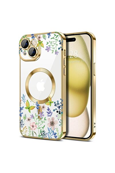 bestcase Husa Luxury MagSafe, Compatibila Apple iPhone 14, Flori elegante col...