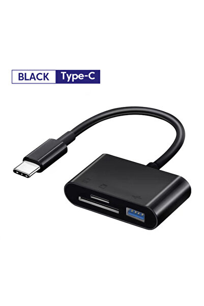 Choice1 قارئ بطاقات أسود 3 في 1 من النوع C مع منفذ USB+TF+SD ومحول OTG للهوات...