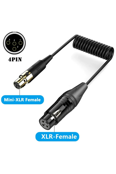 Choice1 4P Mini 3PF XLR Male to Mini XLR Female Adapter Coiled Cable, 3-pin M...