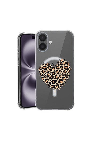 bestcase Θήκη για Apple iPhone 16, MagSafe Αντικραδασμική, Καρδιά Λεοπάρδαλης...
