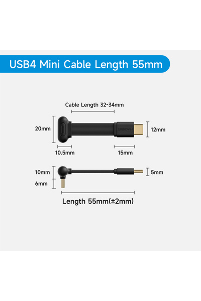 Choice1 كابل USB4 أسود بزاوية قائمة من هاجيبيس، نوع C، للشحن السريع، كابل صغي...