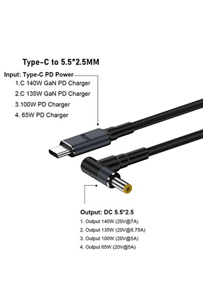 Choice8 كابل USB نوع C إلى DC للابتوب -5525 بقوة 20 فولت 7 أمبير وطول 180 سم ...