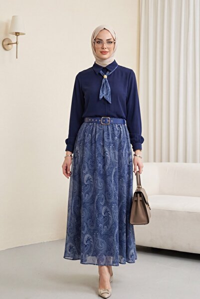 HİJABAYA Σετ σιφόν με ζώνη στη μέση, φουλάρι και φούστα με επένδυση