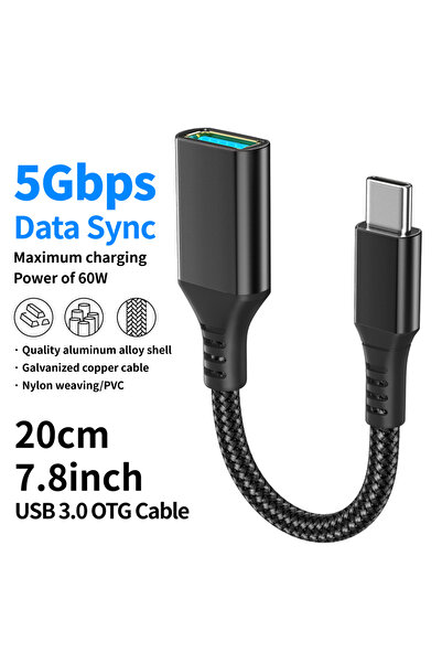 Choice كابل OTG من النوع C إلى USB 3.0 أسود اللون بسرعة 5 جيجابت في الثانية ل...
