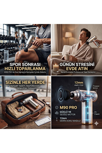 M90 Pro Ultra Sessiz 6 Kademeli Masaj Tabancası - Sporcu Kas Rahatlatıcı Fırçasız Motor Masaj Aleti