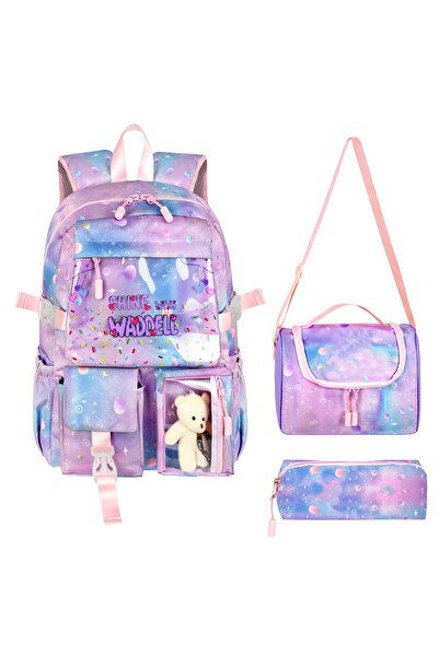 Waddell Σακίδιο πλάτης με υφασμάτινο σχέδιο Kawaii Κορεάτικου στυλ, Σετ τριών...