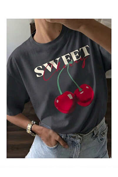SİBELİZE تي شيرت نسائي مطبوع عليه Coquette Sweet Cherry