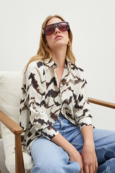 Never more Mountain Pattern Shirt Brown