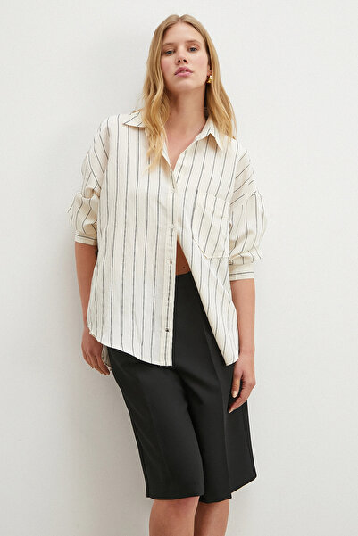 Never more Πουκάμισο με ρίγες αντίθεσης σε μαύρο χρώμα