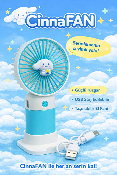 hersepete Cinnamoroll Figürlü Taşınabilir Standlı Serinletici Fan 3 Hız Ayarl...
