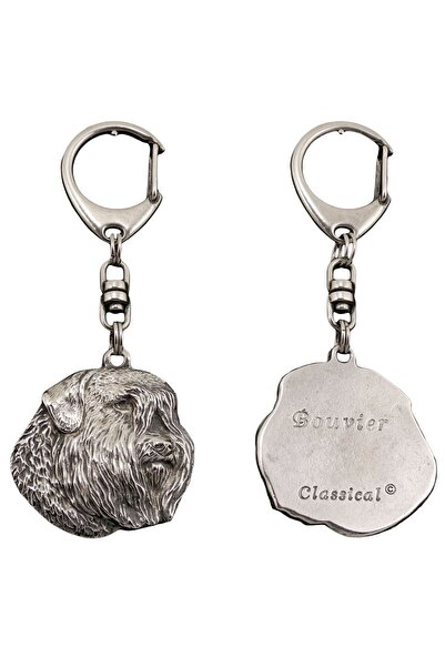 Art - Dog Bouvier des Flandres - Breloc placat cu argint cu un câine într-o c...