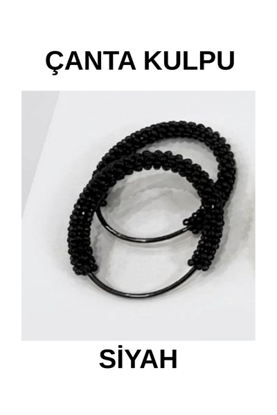 hobi dünyası evim Pair (2 Pieces) Bag Accessories 12 cm Round Black Beads - C...
