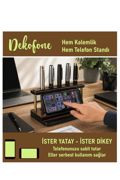 dekotasarım Kişiye özel El yapımı Masaüstü AHŞAP Kalemlik + Cep Telefonu ve T...