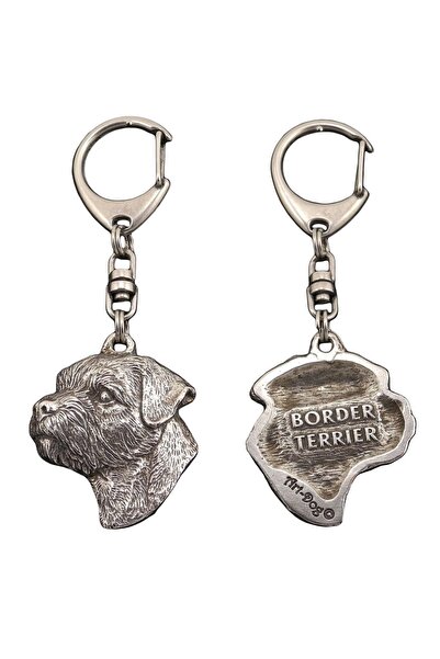 Art - Dog Border Terrier - Breloc placat cu argint cu un câine într-o cutie c...