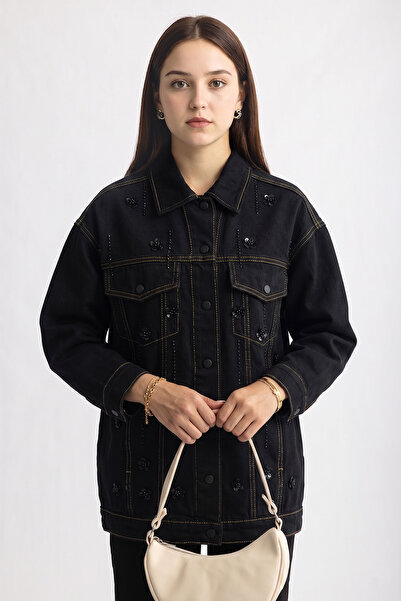 Suede Style 5475 - Άνετο και κομψό γυναικείο τζιν μπουφάν με χειροποίητη διακ...