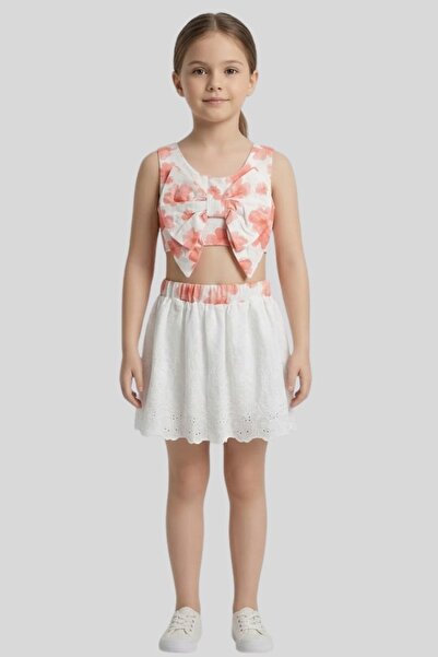 ww waka waka kids store Κοριτσίστικο Σετ με Φιόγκο, Λεπτομερές Φλοράλ Σχέδιο,...