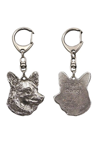 Art - Dog Cardigan Welsh Corgi - Breloc placat cu argint cu un câine într-o c...
