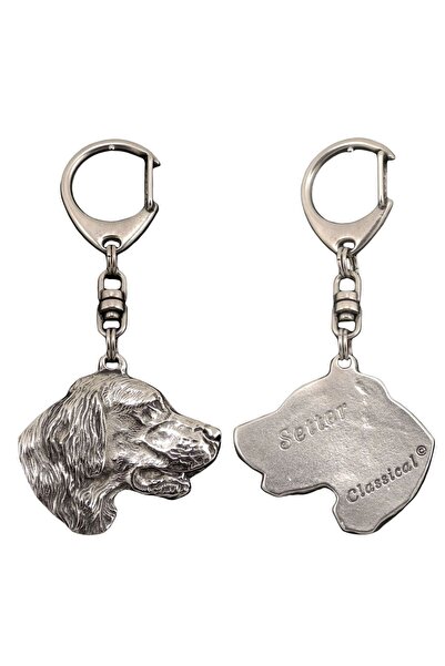 Art - Dog Setter englez - Breloc placat cu argint cu câine, decorațiune pentr...