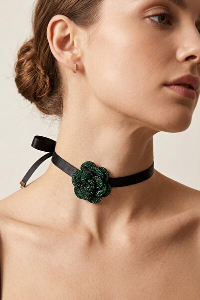 PETEK AKSESUAR PARLAK TAŞLI ÇİÇEK CHOKER KOLYE