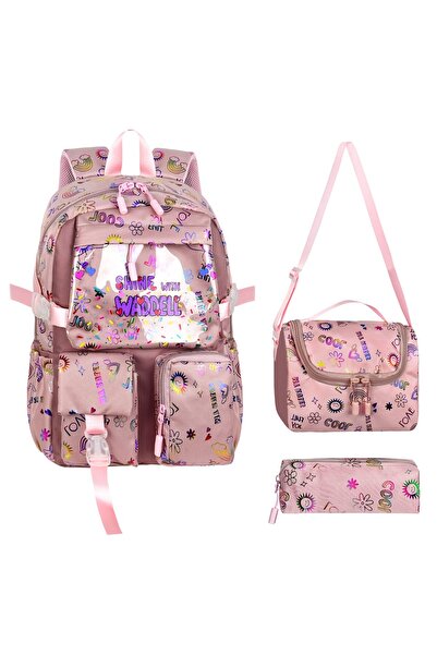 Waddell Σακίδιο πλάτης με υφασμάτινο σχέδιο Kawaii Κορεάτικου στυλ, Σετ τριών...