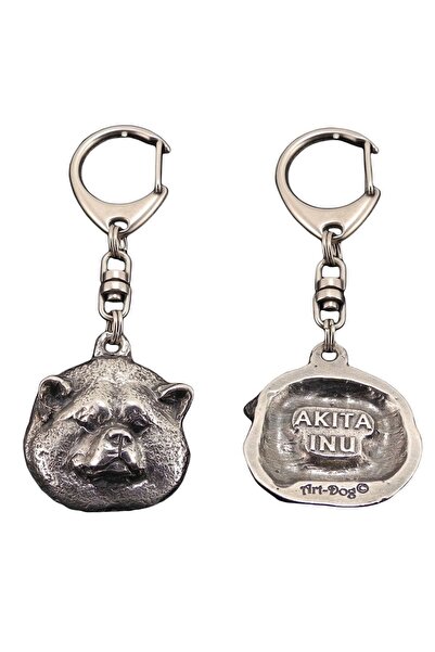 Art - Dog Akita, Akita Inu - Breloc placat cu argint cu o figurină de câine î...