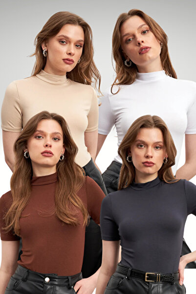 Bipantolon Γυναικεία Μπλούζα με κοντό μανίκι σε λευκό κρεμ χρώμα, πικρό καφέ ...