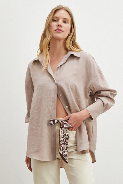 Never more Basic Modal Shirt Sand Beige