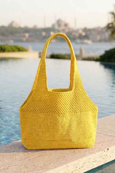 Sea Style Μοντέρνα σχεδίαση, πλεκτή τσάντα με λεπτομέρεια από διχτυωτό υλικό